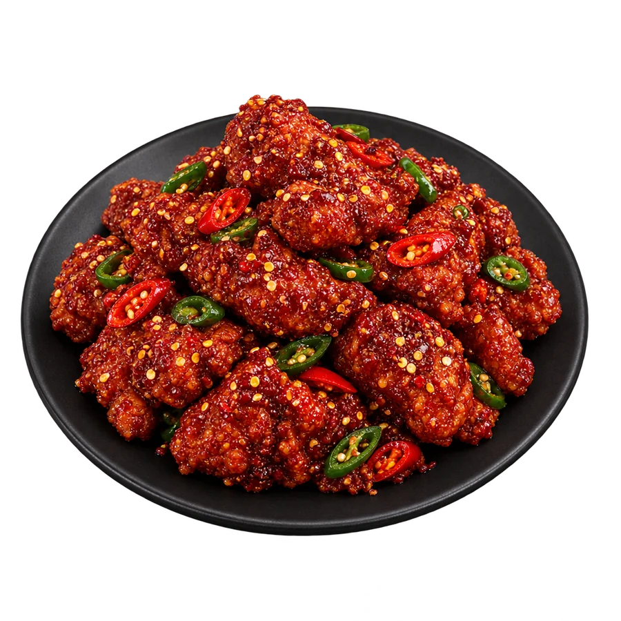 청양고추를 썰어 올린 불바삭 핫 치킨