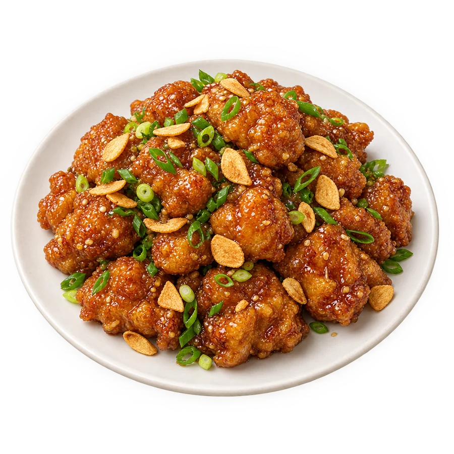 통마늘과 쪽파를 올린 간장 마늘 치킨