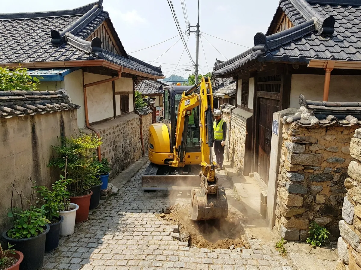 미니 굴삭기 좁은 공간 작업